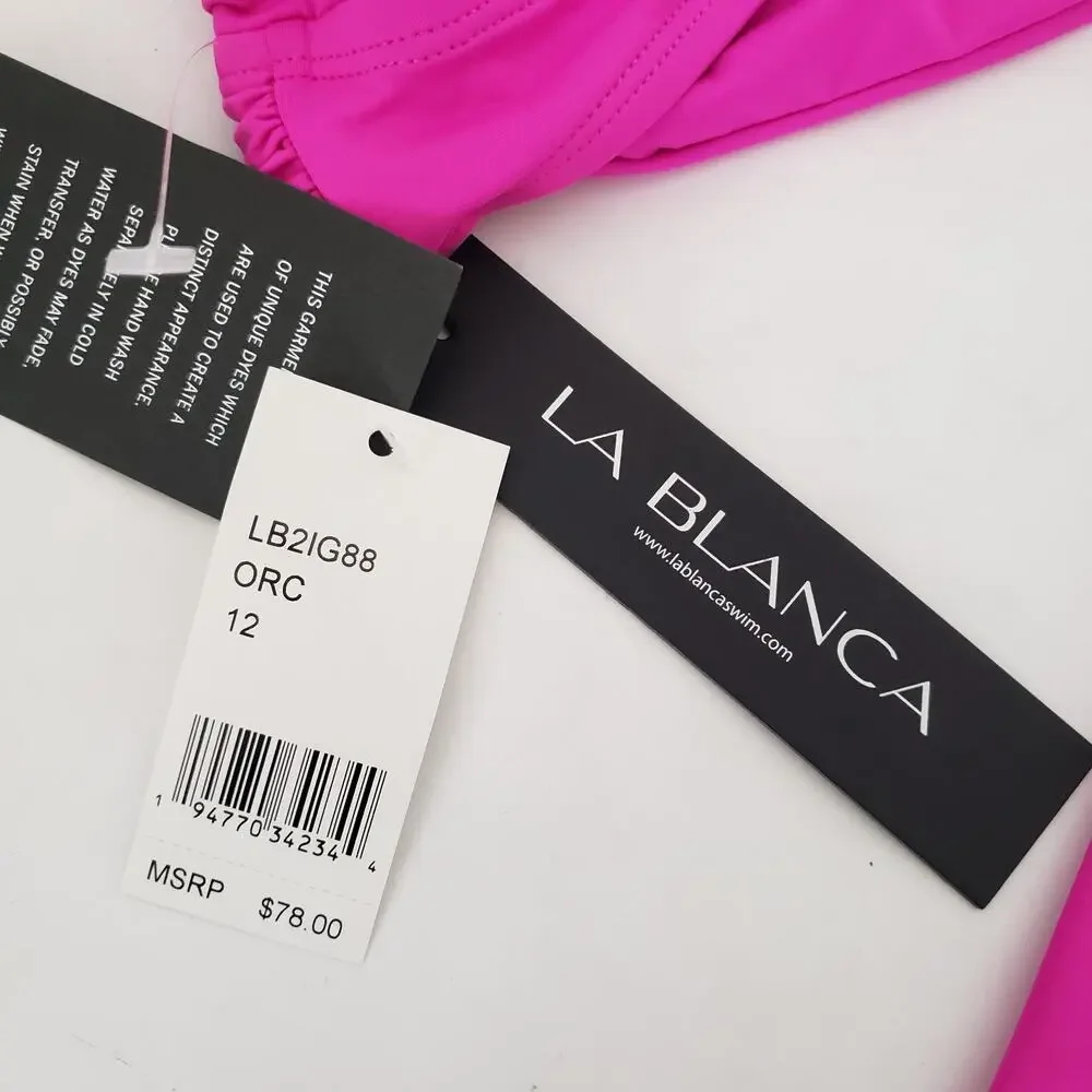 NEW!! La Blanca SIZE 12 Pink Luxe Halter Swimsui Bikini TOP ONLY Womens LB21G88